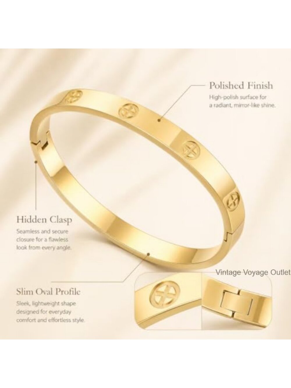 18K Gold Plated Titanium Steel Cuff Bracelet Cubic Zirconia Friendship Bangle